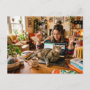 Cartão Postal Gato dorme no laptop durante reunião