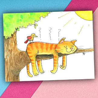 Cartão Postal Gato Dormindo ao Sol 