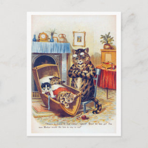 Cartão Postal Gato Dozinho e Gato Bebê, Louis Wain