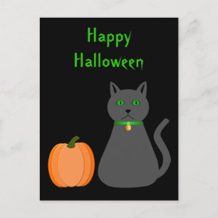 Cartão Postal Gato e Abóbora de Halloween Bonitos Personalizados