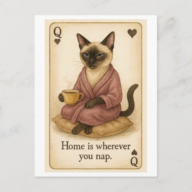 Cartão Postal Gato é café bebendo (Frente)