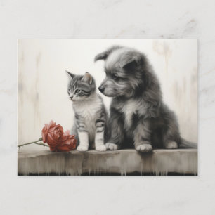 Cartão Postal Gato e Cão
