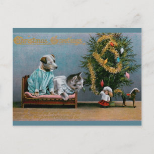 Cartão Postal Gato e cão de NATAL