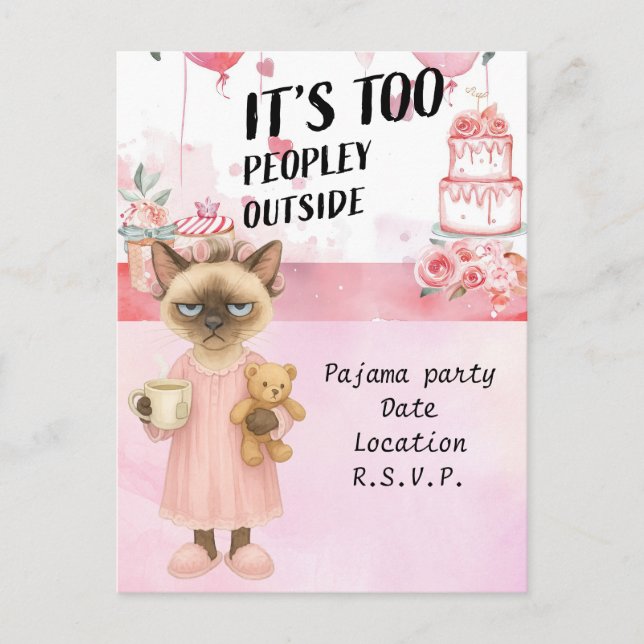 Cartão Postal Gato é festa de café bebendo no pijama (Frente)