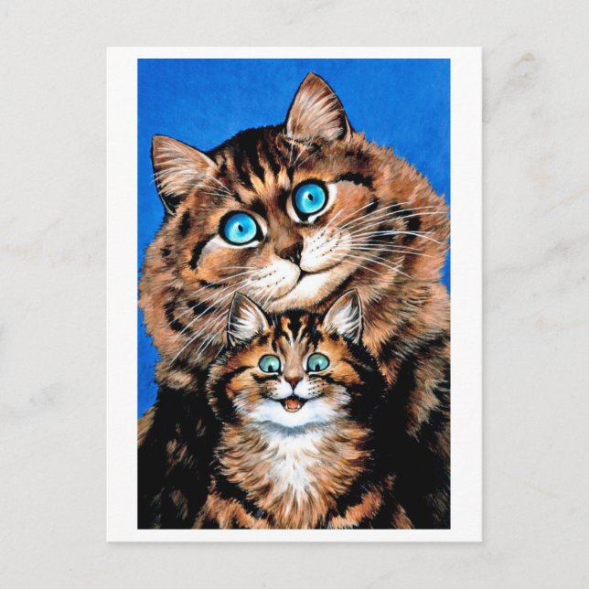 Cartão Postal Gato e Gatinho Engraçado, Louis Wain (Frente)