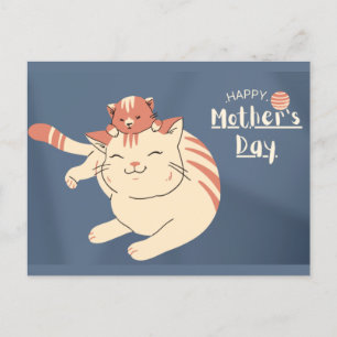 Cartão Postal Gato e Gatinho Feliz de Dia de as mães
