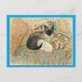 Cartão Postal Gato e Kitten Siameses, Arte de Steinlen,Belas Art