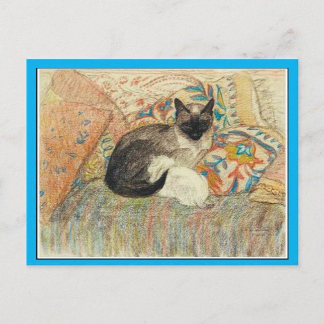 Cartão Postal Gato e Kitten Siameses, Arte de Steinlen,Belas Art (Frente)