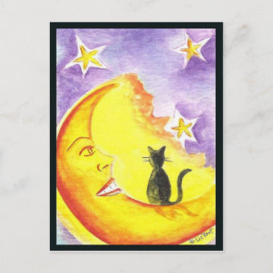Cartão Postal Gato e Lua