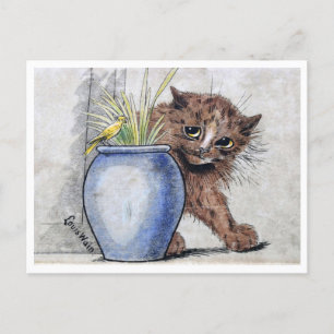Cartão Postal Gato e Pássaro Pequeno Amarelo, Louis Wain