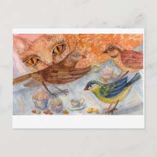 Cartão Postal Gato e pássaros