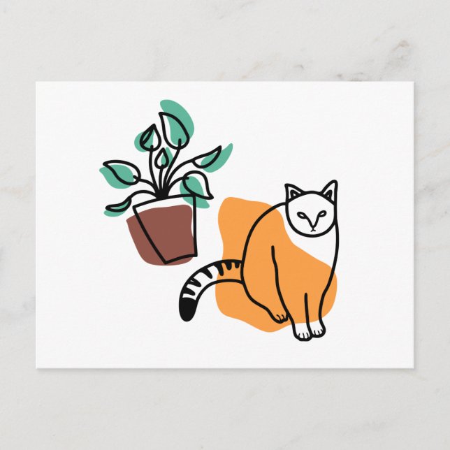 Cartão Postal Gato e planta (Frente)
