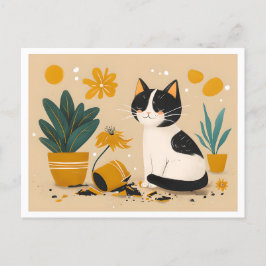 Cartão Postal Gato e Pote de Flor Quebrados Modernos