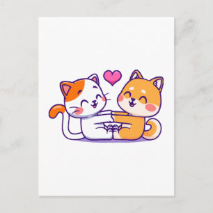 Cartão Postal Gato E Shiba Inu