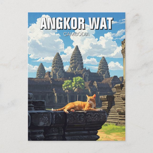 Cartão Postal Gato em Angkor Wat Camboja (Frente)