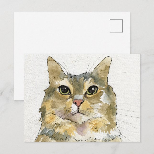 Cartão Postal Gato em Aquarela (Frente/Verso)