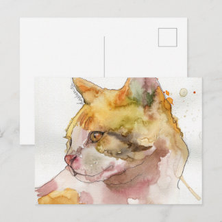 Cartão Postal Gato em Aquarela