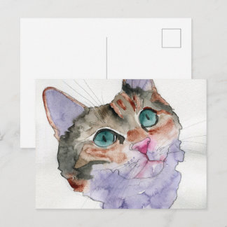 Cartão Postal Gato em Aquarela