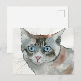 Cartão Postal Gato em Aquarela