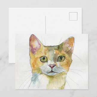 Cartão Postal Gato em Aquarela