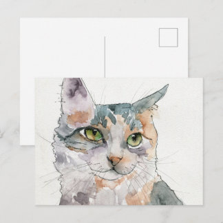 Cartão Postal Gato em Aquarela