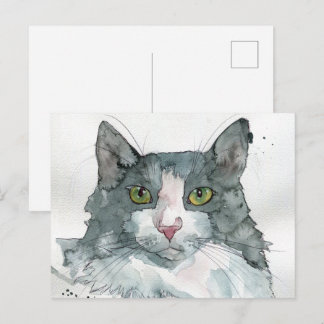 Cartão Postal Gato em Aquarela