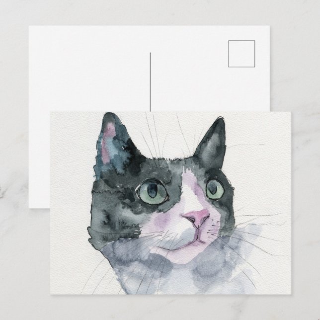 Cartão Postal Gato em Aquarela (Frente/Verso)