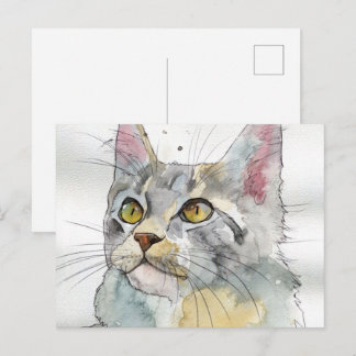 Cartão Postal Gato em Aquarela