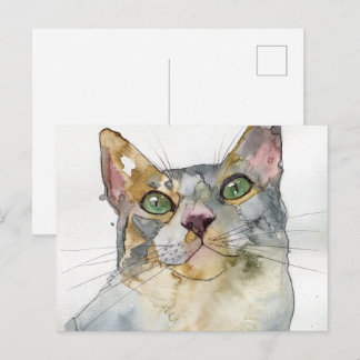 Cartão Postal Gato em Aquarela