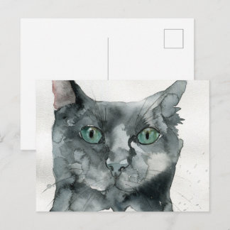 Cartão Postal Gato em Aquarela