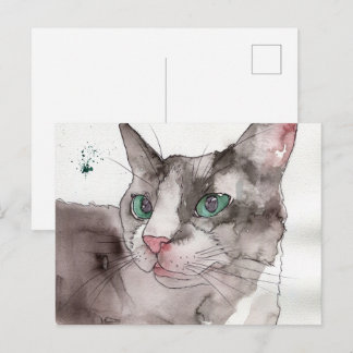 Cartão Postal Gato em Aquarela