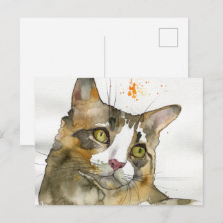 Cartão Postal Gato em Aquarela