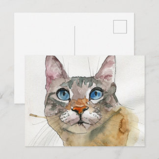 Cartão Postal Gato em Aquarela