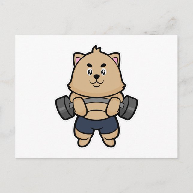 Cartão Postal Gato em Bodybuilding com Barbell (Frente)