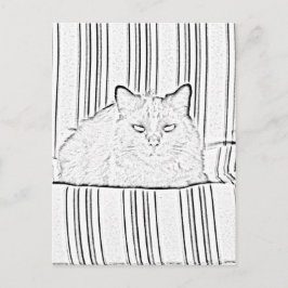 Cartão postal - Gato em Cadeira Listrada para Colo