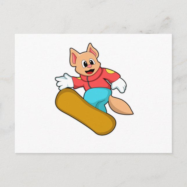 Cartão Postal Gato em Esportes de Snowboard (Frente)