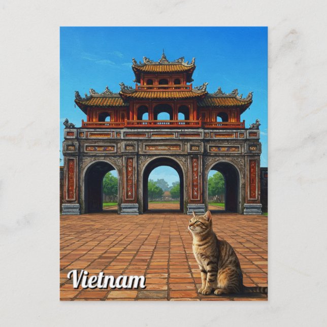 Cartão Postal Gato em Hue Imperial City Vietnam Viagem (Frente)