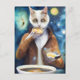 Cartão Postal Gato em macacão comendo sopa AI gerou arte