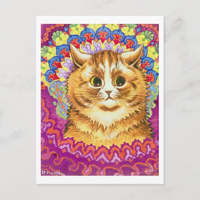 Cartão Postal Gato em padrão decorativo, Louis Wain (Frente)