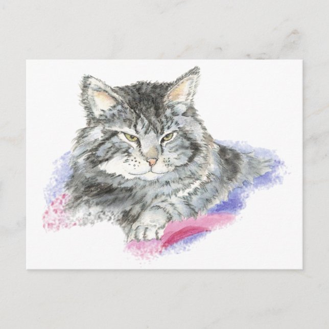 Cartão Postal Gato em repouso - Coleção de aquarela animal (Frente)