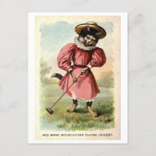 Cartão Postal Gato em uma Vintagem Croquet de Vestido