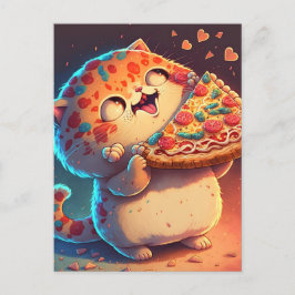 Cartão Postal Gato Engraçado ama pizza
