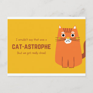 Cartão Postal Gato Engraçado Amarelo e Laranja