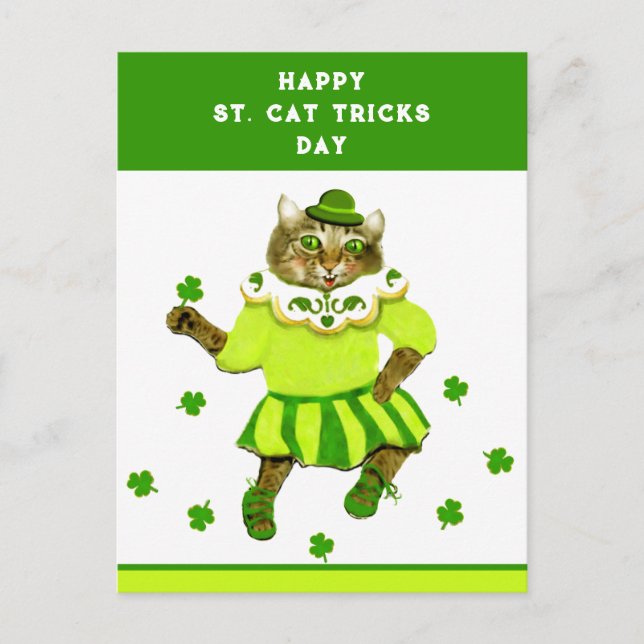Cartão Postal Gato engraçado do Dia de São Patrício (Frente)