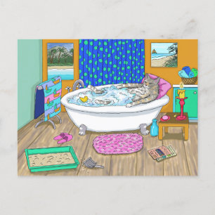 Cartão Postal Gato engraçado na Bath 665