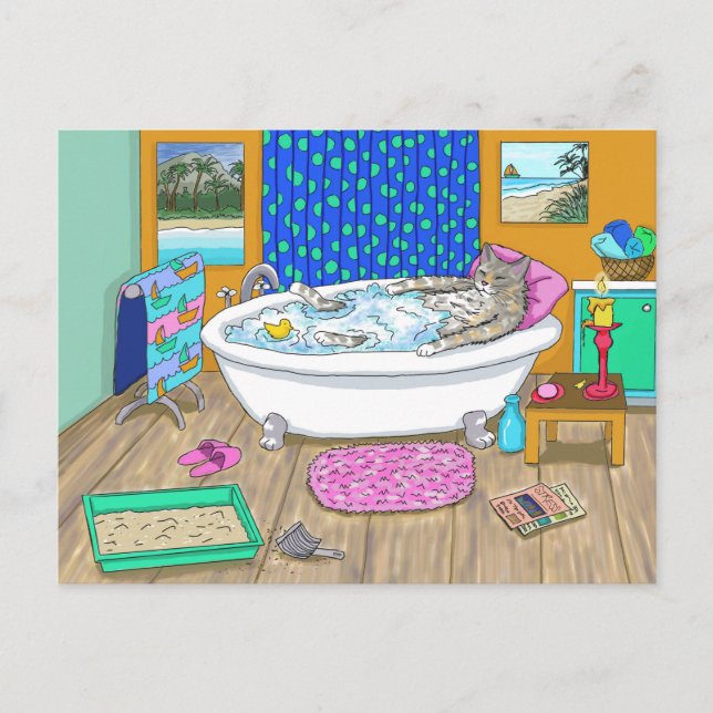 Cartão Postal Gato engraçado na Bath 665 (Frente)