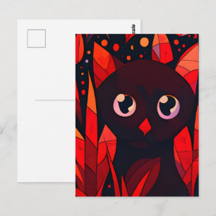 Cartão Postal Gato Engraçado se Escondendo Atrás das Folhas de O