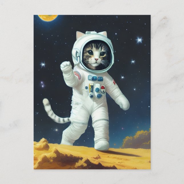 Cartão Postal Gato espacial astronauta (Frente)