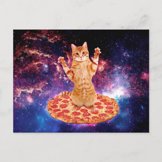 Cartão Postal Gato espacial da pizza (Frente)