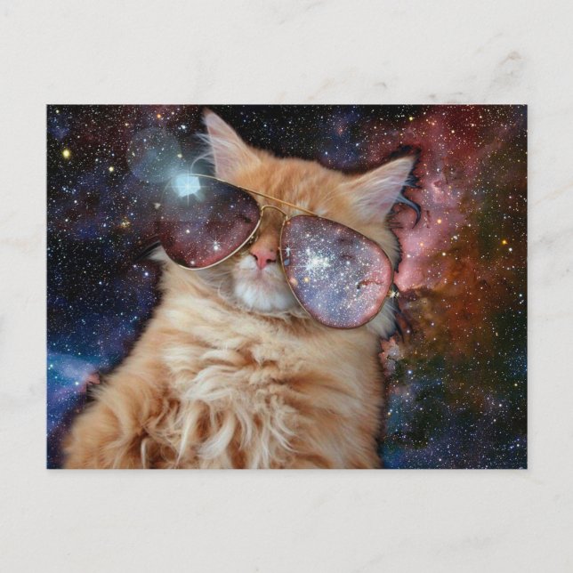 Cartão Postal Gato espacial vestindo óculos escuros (Frente)